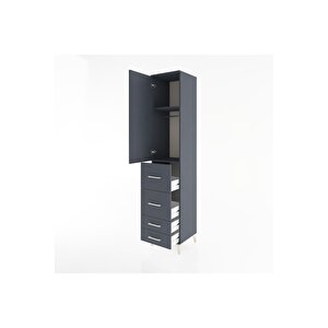 Hyperion Dolap 2 Raflı 4 Çekmeceli Tek Askılı 44x44x221 Antrasit-antrasit