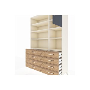 Hyperion Dolap 8 Raflı 8 Çekmeceli Tek Kapaklı  132x44x195 Aytaşı-antrasit/çam
