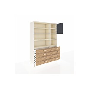 Hyperion Dolap 8 Raflı 8 Çekmeceli Tek Kapaklı  132x44x195 Aytaşı-antrasit/çam
