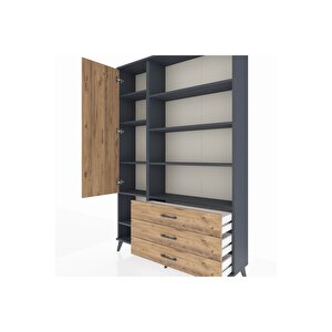 Arges Gardrop 9 Raflı 3 Çekmeceli Tek Kapaklı  132x30x195 Antrasit-çam