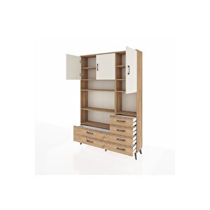 Arges Dolap 9 Raflı 6 Çekmeceli 3 Kapaklı 132x30x195 Çam-aytaşı/çam