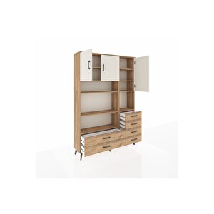 Arges Dolap 9 Raflı 6 Çekmeceli 3 Kapaklı 132x30x195 Çam-aytaşı/çam