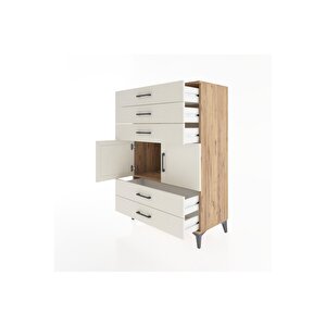 Hyperion Dolap Tek Raflı 5 Çekmeceli 2 Kapaklı 88x44x134 Çam-aytaşı