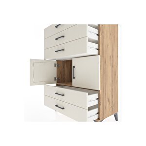 Hyperion Dolap Tek Raflı 5 Çekmeceli 2 Kapaklı 88x44x134 Çam-aytaşı
