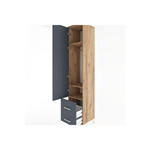 Hyperion Dolap 3 Raflı 2 Çekmeceli Tek Askılı 44x44x221 Çam-antrasit