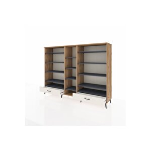 Hyperion Dolap 14 Raflı 2 Çekmeceli  220x44x163 Çam-antrasit/aytaşı