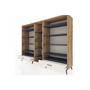 Hyperion Dolap 14 Raflı 2 Çekmeceli  220x44x163 Çam-antrasit/aytaşı