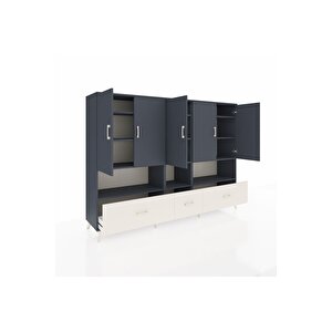 Hyperion Dolap 12 Raflı 3 Çekmeceli 5 Kapaklı 220x44x163 Antrasit-antrasit/aytaşı