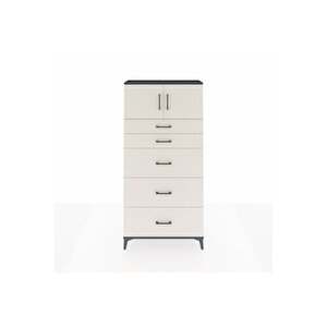 Arges Dolap Tek Raflı 5 Çekmeceli 2 Kapaklı 88x30x182 Antrasit-aytaşı