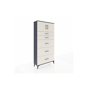 Arges Dolap Tek Raflı 5 Çekmeceli 2 Kapaklı 88x30x182 Antrasit-aytaşı