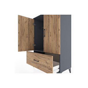 Hyperion Dolap Tek Raflı Tek Çekmeceli Tek Askılı 88x44x134 Antrasit-çam