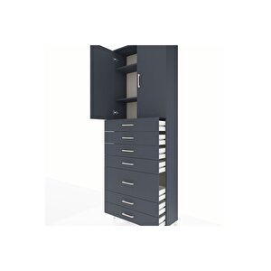 Arges Dolap 3 Raflı 5 Çekmeceli 2 Kapaklı 88x30x243 Antrasit-antrasit