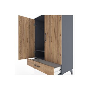 Hyperion Dolap Tek Raflı Tek Çekmeceli Tek Askılı 88x44x134 Antrasit-çam