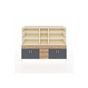 Kronos Dolap 11 Raflı 5 Çekmeceli 4 Kapaklı 220x59x163 Aytaşı-antrasit/çam