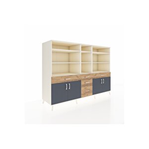 Kronos Dolap 11 Raflı 5 Çekmeceli 4 Kapaklı 220x59x163 Aytaşı-antrasit/çam