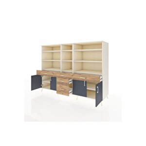 Kronos Dolap 11 Raflı 5 Çekmeceli 4 Kapaklı 220x59x163 Aytaşı-antrasit/çam