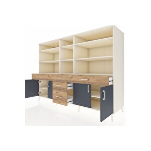 Kronos Dolap 11 Raflı 5 Çekmeceli 4 Kapaklı 220x59x163 Aytaşı-antrasit/çam