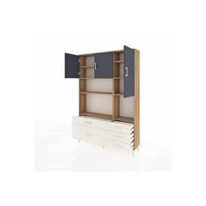 Arges Dolap 8 Raflı 5 Çekmeceli 3 Kapaklı 132x30x195 Çam-antrasit/aytaşı