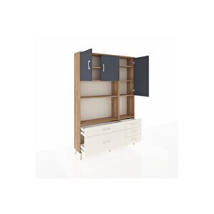 Arges Dolap 8 Raflı 5 Çekmeceli 3 Kapaklı 132x30x195 Çam-antrasit/aytaşı
