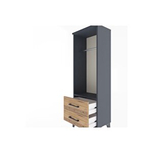 Arges Dolap Tek Raflı 2 Çekmeceli Tek Askılı 44x30x134 Antrasit-çam