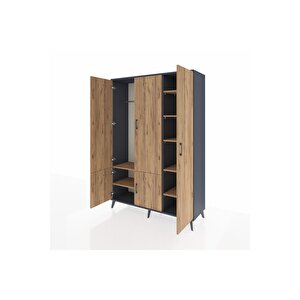 Hyperion Gardrop 7 Raflı 5 Kapaklı Tek Askılı 132x44x195 Antrasit-çam