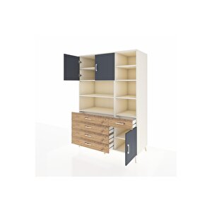 Kronos Dolap 9 Raflı 5 Çekmeceli 3 Kapaklı 132x59x195 Aytaşı-antrasit/çam