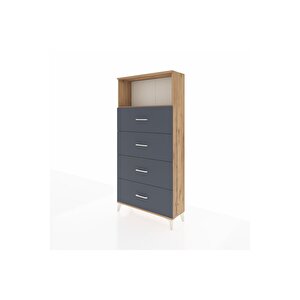 Arges Dolap 2 Raflı 4 Çekmeceli 88x30x182 Çam-antrasit