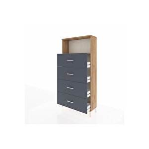 Arges Dolap 2 Raflı 4 Çekmeceli 88x30x182 Çam-antrasit