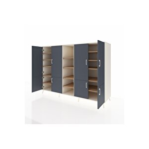 Kronos Dolap 14 Raflı 8 Kapaklı 220x59x163 Aytaşı-antrasit/çam