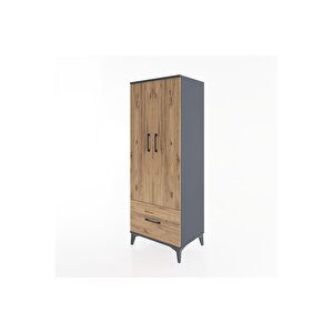 Hyperion Dolap 4 Raflı Tek Çekmeceli 2 Kapaklı 60x44x163 Antrasit-çam