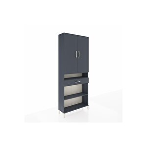 Arges Dolap 5 Raflı Tek Çekmeceli 2 Kapaklı 88x30x221 Antrasit-antrasit