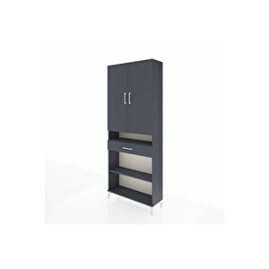 Arges Dolap 5 Raflı Tek Çekmeceli 2 Kapaklı 88x30x221 Antrasit-antrasit