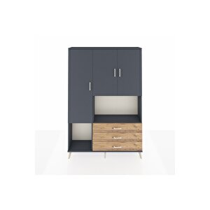 Arges Dolap 6 Raflı 3 Çekmeceli 3 Kapaklı 132x30x195 Antrasit-antrasit/çam