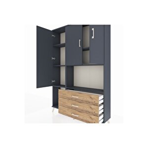 Arges Dolap 6 Raflı 3 Çekmeceli 3 Kapaklı 132x30x195 Antrasit-antrasit/çam