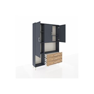 Arges Dolap 6 Raflı 3 Çekmeceli 3 Kapaklı 132x30x195 Antrasit-antrasit/çam