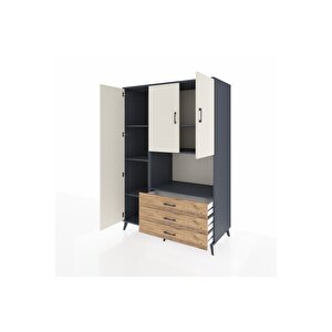 Kronos Dolap 6 Raflı 3 Çekmeceli 3 Kapaklı 132x59x195 Antrasit-aytaşı/çam