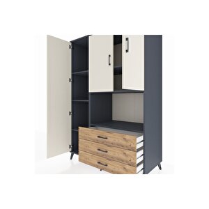 Kronos Dolap 6 Raflı 3 Çekmeceli 3 Kapaklı 132x59x195 Antrasit-aytaşı/çam