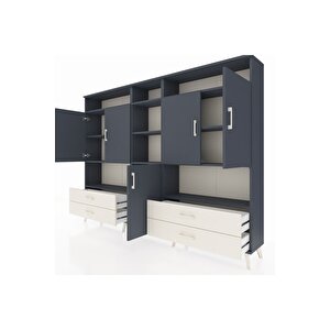 Arges Dolap 12 Raflı 4 Çekmeceli 5 Kapaklı 220x30x163 Antrasit-antrasit/aytaşı