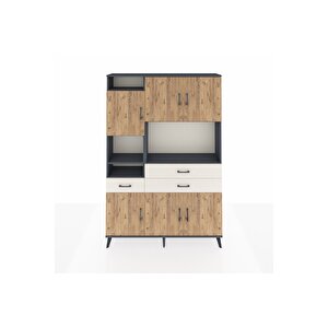 Arges Dolap 9 Raflı 3 Çekmeceli 6 Kapaklı 132x30x195 Antrasit-çam/aytaşı