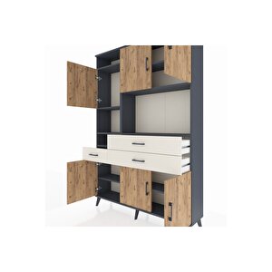 Arges Dolap 9 Raflı 3 Çekmeceli 6 Kapaklı 132x30x195 Antrasit-çam/aytaşı