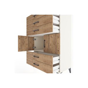 Hyperion Dolap Tek Raflı 5 Çekmeceli 2 Kapaklı 88x44x134 Aytaşı-çam
