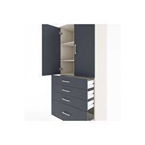 Hyperion Dolap 3 Raflı 4 Çekmeceli 2 Kapaklı 88x44x195 Aytaşı-antrasit