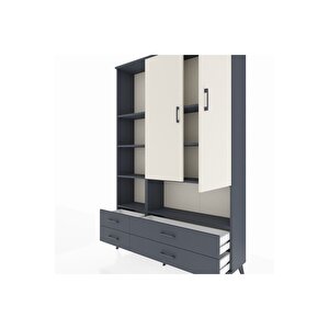 Arges Dolap 8 Raflı 4 Çekmeceli 2 Kapaklı 132x30x195 Antrasit-aytaşı/antrasit