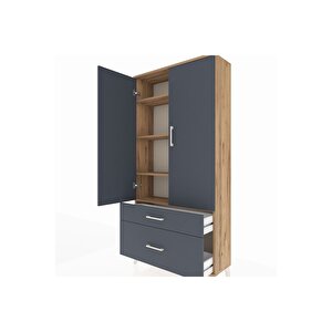 Arges Dolap 4 Raflı 2 Çekmeceli 2 Kapaklı 88x30x182 Çam-antrasit