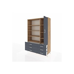 Hyperion Gardrop 8 Raflı 6 Çekmeceli Tek Kapaklı  132x44x195 Çam-antrasit