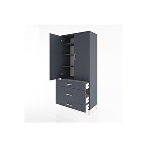 Hyperion Dolap 4 Raflı 3 Çekmeceli 2 Kapaklı 88x44x195 Antrasit-antrasit
