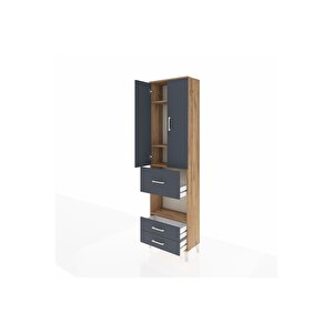 Arges Dolap 4 Raflı 3 Çekmeceli 2 Kapaklı 60x30x221 Çam-antrasit