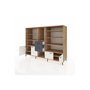 Kronos Dolap 10 Raflı 2 Çekmeceli 4 Kapaklı 220x59x163 Çam-aytaşı/antrasit