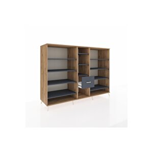 Kronos Dolap 11 Raflı 3 Çekmeceli  220x59x163 Çam-antrasit
