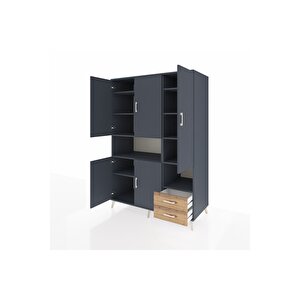 Kronos Dolap 10 Raflı 2 Çekmeceli 5 Kapaklı 132x59x195 Antrasit-antrasit/çam